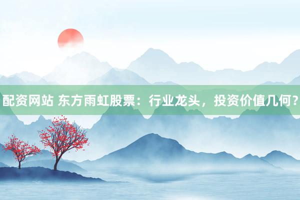 配资网站 东方雨虹股票：行业龙头，投资价值几何？