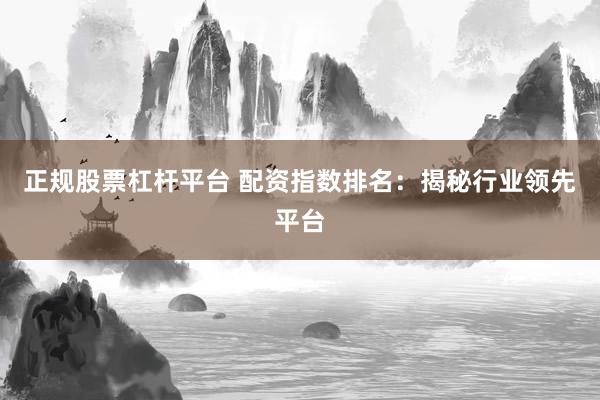 正规股票杠杆平台 配资指数排名：揭秘行业领先平台