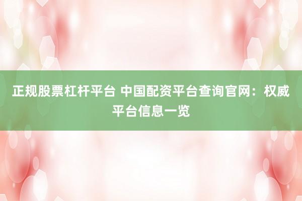 正规股票杠杆平台 中国配资平台查询官网：权威平台信息一览