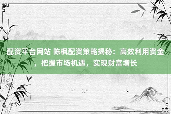 配资平台网站 陈枫配资策略揭秘：高效利用资金，把握市场机遇，实现财富增长