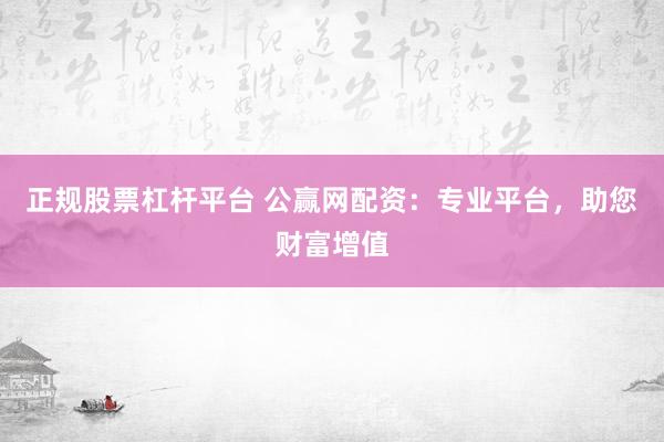 正规股票杠杆平台 公赢网配资：专业平台，助您财富增值
