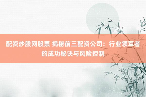 配资炒股网股票 揭秘前三配资公司：行业领军者的成功秘诀与风险控制