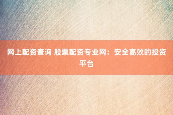 网上配资查询 股票配资专业网：安全高效的投资平台