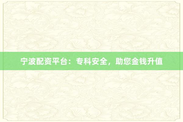 宁波配资平台：专科安全，助您金钱升值