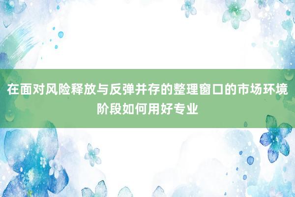 在面对风险释放与反弹并存的整理窗口的市场环境阶段如何用好专业