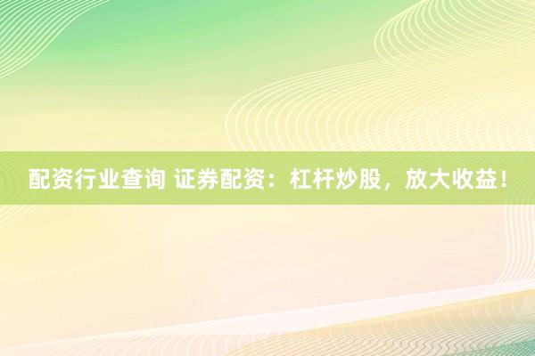 配资行业查询 证券配资：杠杆炒股，放大收益！